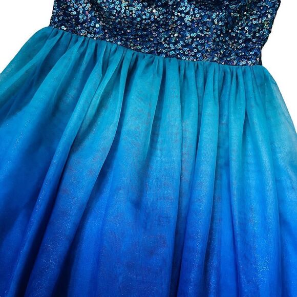 𝅺ADRIANNA Papell Hailey Logan Blue Ombre Sequin Prom Graduation Semi Dress - Picture 12 of 16
